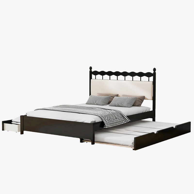 Clorindo Upholstered Standard Bed with Drawers, Black