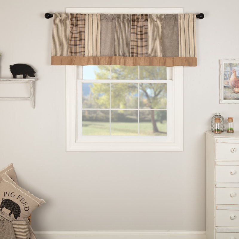 Sawyer Mill Cotton Patchwork Tailored Window Valance, 60" W x 19" L, Charcoal