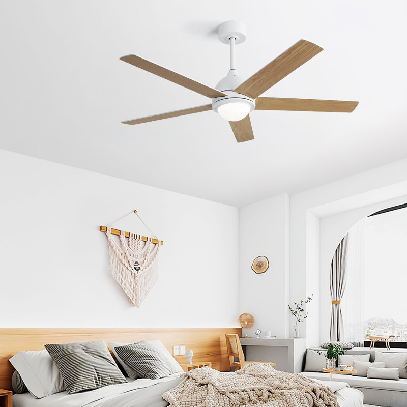 Dado 52'' Ceiling Fan with LED Lights, Yellow Wood, White
