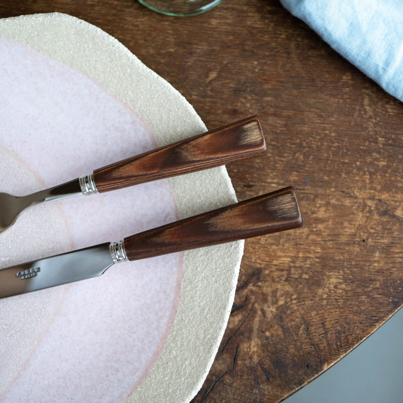 Nature 4 - Piece Stainless Steel Flatware Set - Service for 1, Light Press Wood