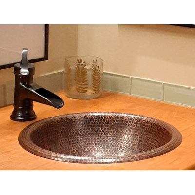 Lavabo de salle de bain rond en cuivre 15 po encastré