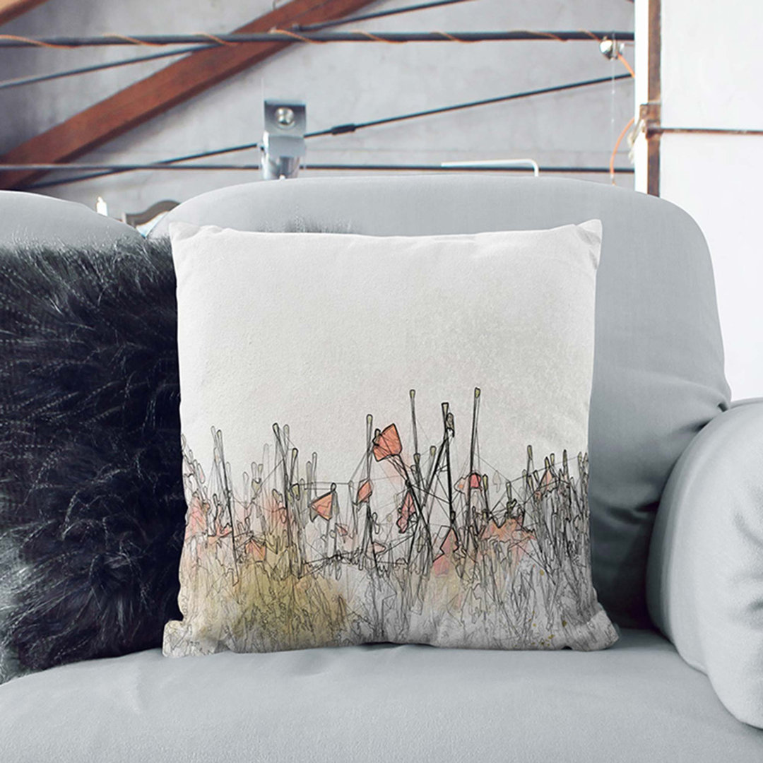Field of Poppy Flowers in Abstract Cushion with Filling