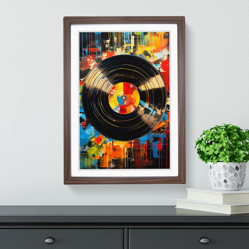 Vinyl Record Abstract No.3 - Framed Print, 64cm H x 46cm W x 2cm D, Walnut 