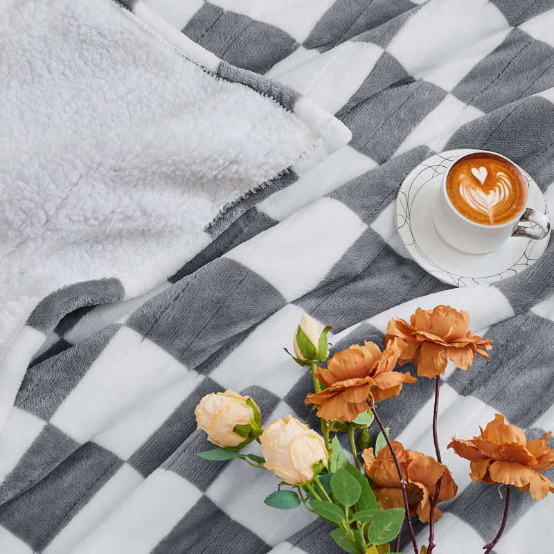 Couverture chauffante pour adulte Sherpa, Très grand lit, Tissu écossais gris