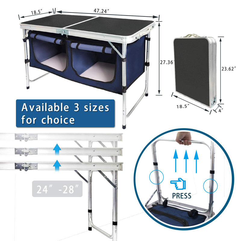 Table pliante rectangulaire 47,24 ", Noir et bleu marine
