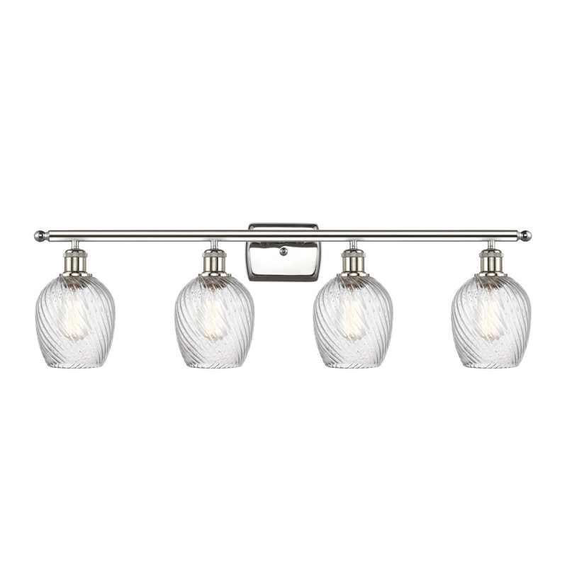 Éclairage de salle de bain à intensité variable 4 lumières Lyman, Motif cannelé transparent, Nickel poli