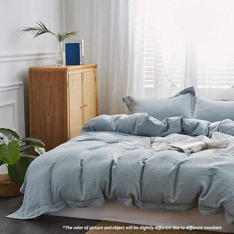 100% Linen Duvet Cover Set, Dusty Blue, Full Duvet Cover + 2 Shams