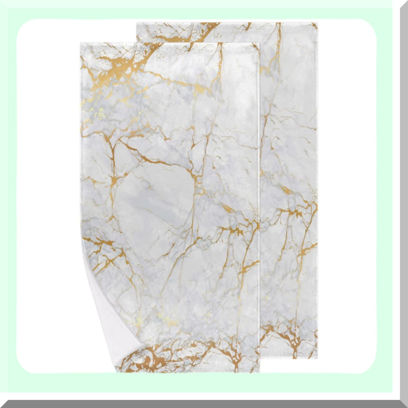 Marble Luxe Gold Hand Towel Set - Soft, Highly Absorbent Bath Towels for Bathroom, Kitchen, Hotel, Gym, Spa - 28x14in, Set of 2