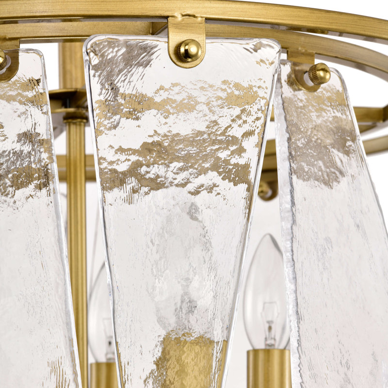 Laia Modern 5-Light Brushed Brass Water Textured Glass Drum Round Chandelier