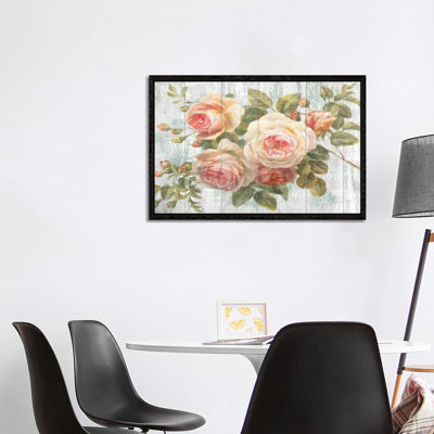 Vintage Roses On Driftwood by Danhui Nai - Painting on Canvas