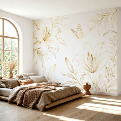 Papier peint mural décoratif floral moderne à motif papillons, fleurs et feuilles, style botanique, autocollant, pour chambre ou salon, 175 cm x 244 cm