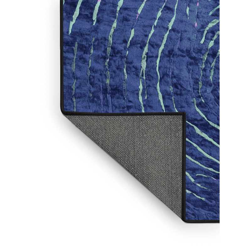 Tapis bleu soyeux et moelleux, Carré 3 pi