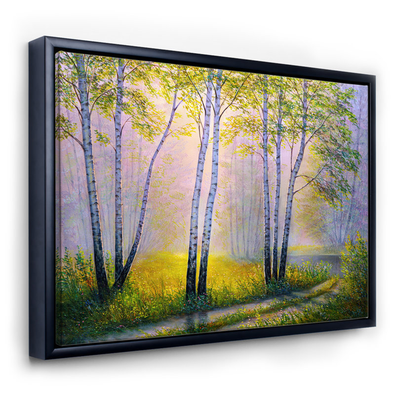 Birches in the Morning Woods - Reproduction sur toile avec cadre flottant, H 36 po x l 46 po x 1,5 po, Toile avec cadre noir