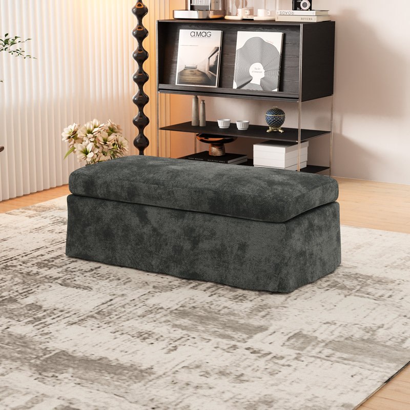 46" W Chenille  Upholstered Ottoman without Storage Space, Charcoal