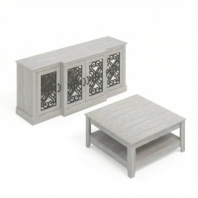 Ensemble de salon et buffet moderne 2 pièces Weddel Basilico, Chêne gris cendré, Chêne gris cendré