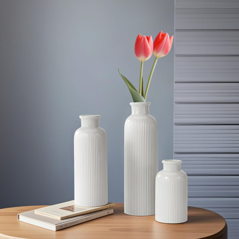 Ensemble de 3 vases simples en céramique, Blanc