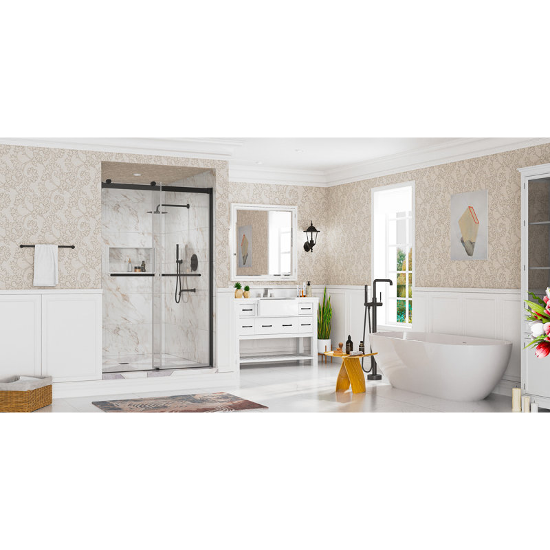 Étoile 44"-48" W x 76" H Double Sliding Frameless Shower Door with Soft-Closing and Clear Tempered Glass, Matte Black