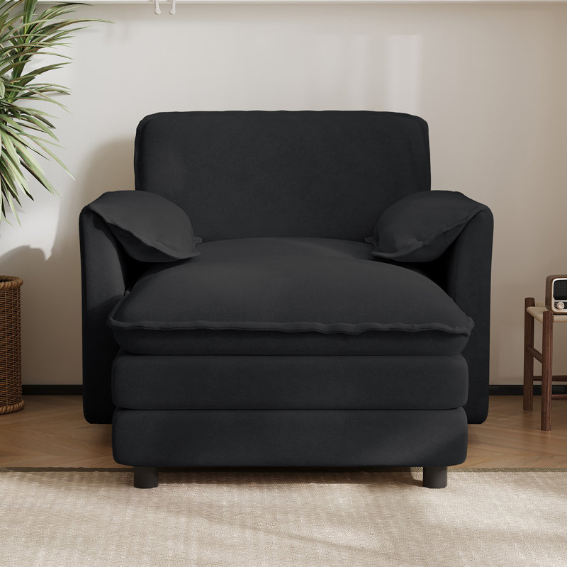 Chaise d'appoint rembourrée avec repose-pieds et coussin double couche, Noir