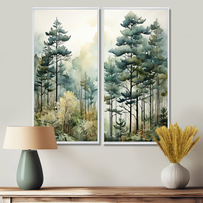 «Tonalis Whispering Pines Pointillism I», art mural forêt de paysages