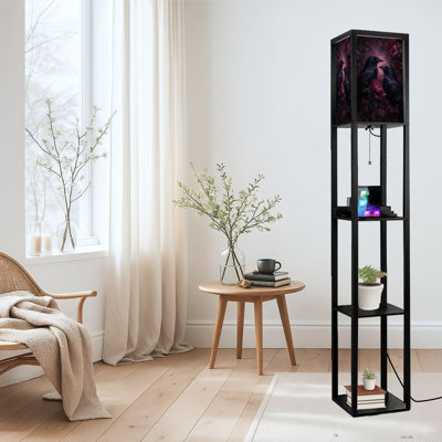 Dimmable LED Arc Standing Floor Lamp Dark Ravensk Purple, Height Adjustable Lamp Shade with Remote Controller, for Living Room Bedroom Office
