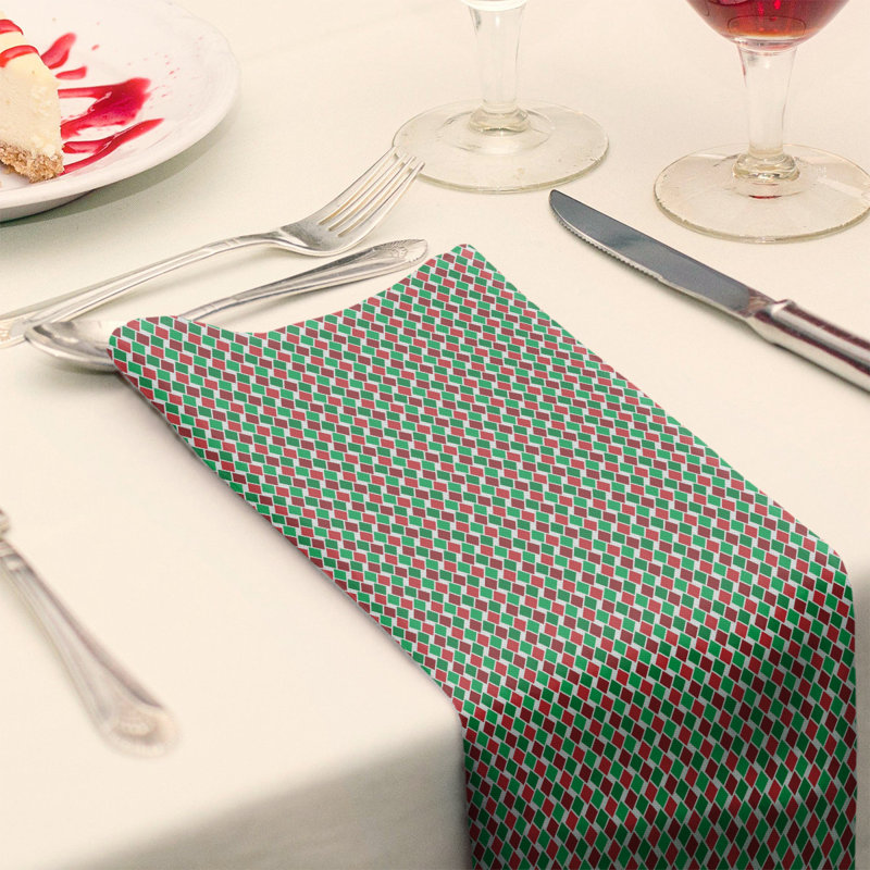 Geometric Square Napkin, 10" x 10", Green/Red, Cotton