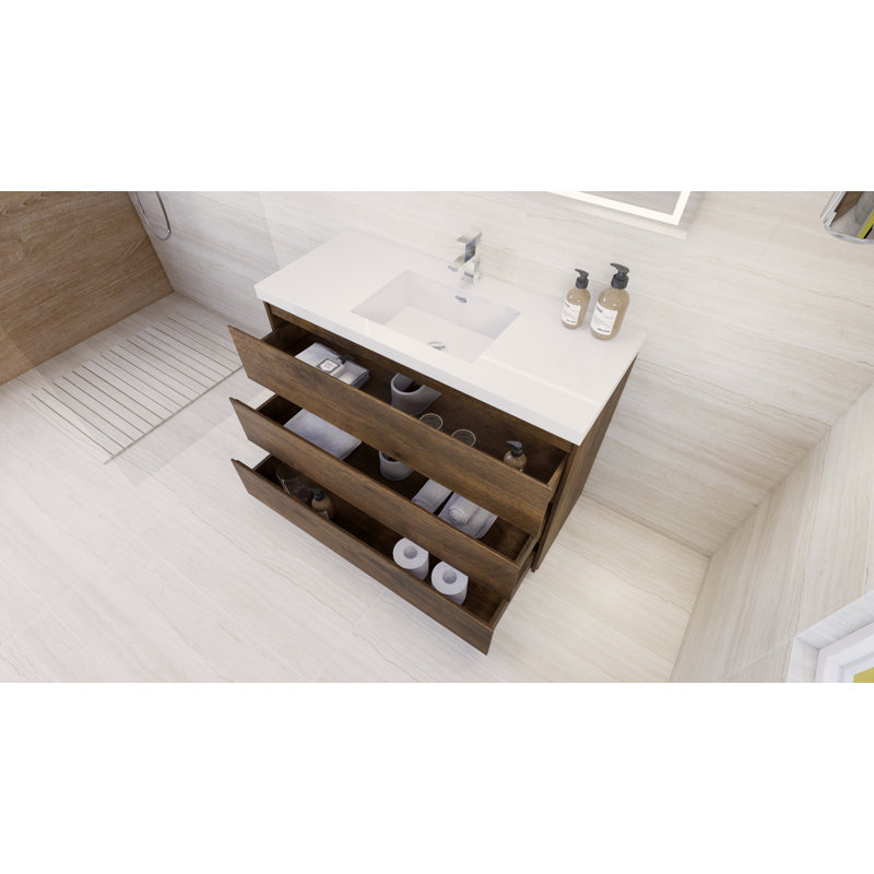 47.3'' Single Bathroom Vanity with Acrylic Top, Rosewood