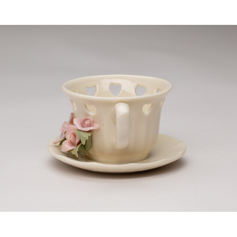 Photophore procelain tasse et soucoupe rose