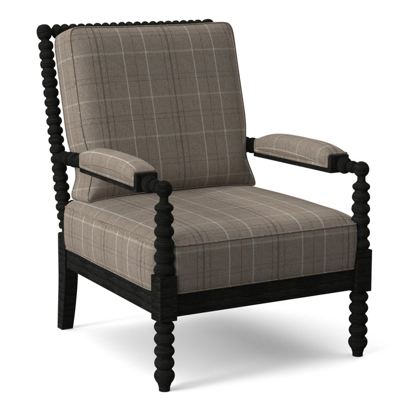 Jamilla Armchair, Antique Black Finish, Taupe Plaid; 0126-73