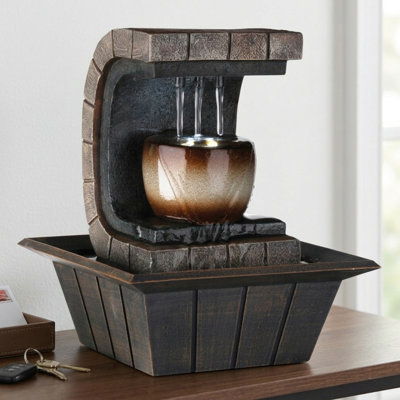 Grande fontaine de méditation d'intérieur 9,75 "avec lumière DEL, conception de puits
