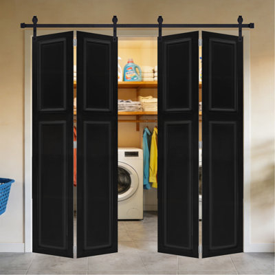 Double panneau à 2 panneaux 96 po x 72 po Doubel Porte de grange coulissante en bois de noyer noir avec ensemble de quincaillerie