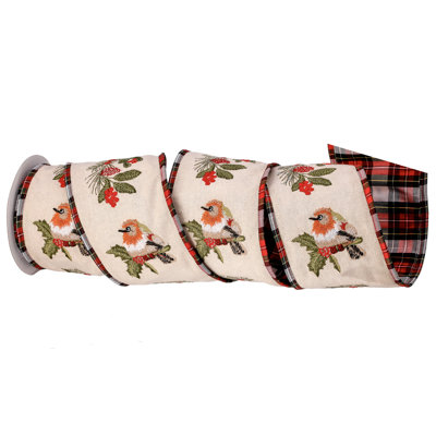 4"X5Y Robin Holly Mislt Embroidered Cotton Ribbon