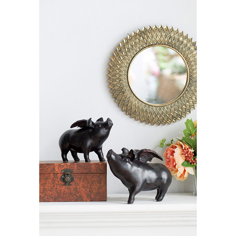 Flying Pig Sculptural Accent  Set of 2  7" x 3" x 5.5"  Black