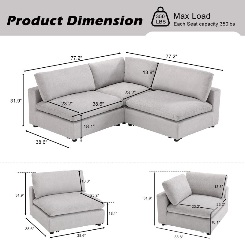 Canapé modulaire rembourré 3 pièces Nuccio