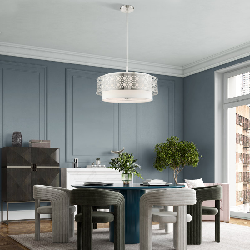 Eraman 4-Light Dimmable Drum Chandelier, Brushed Nickel, 52" H x 24.75" W x 24.75" D