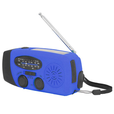 Radio solaire à manivelle multifonctionnelle avec lampe de poche DEL d'urgence pour le camping et les activités de plein air (Blue America)