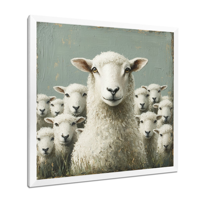 Portrait de famille des moutons, Despres Minimalisme, H 36 po x l 36 po, Reproduction encadrée d'une seule photo, Blanc