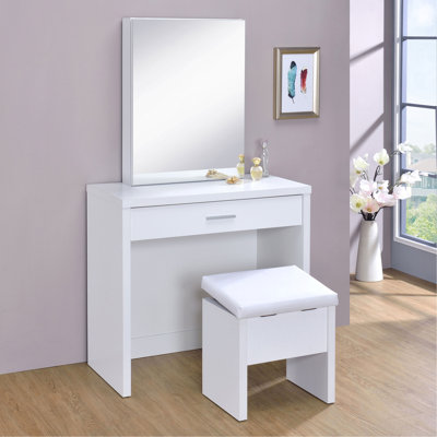 Walsh White Makeup Vanity Table with Mirror and Stool
