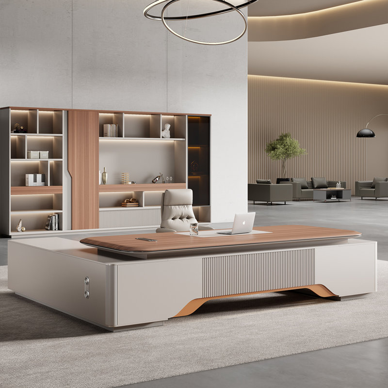 Bureau de direction en L brun simple et moderne de 102,36 po, 29.92" H x 102.36" W x 62.99" D