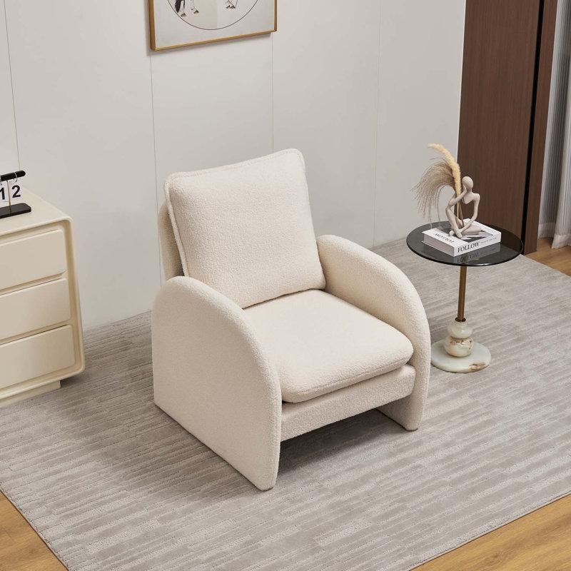 Sherpa Upholstered Armchair, Beige Lamb Fabric