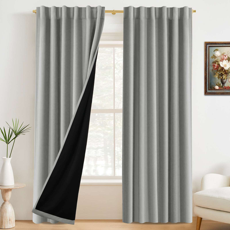100% Blackout Curtains for Bedroom with Liner Full Room Darkening Curtains Thermal Insulated Back Tab/Rod Pocket Window Drapes for Living Room, 2 Panels