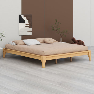 Base de lit plateforme en bois avec support en lattes de bois