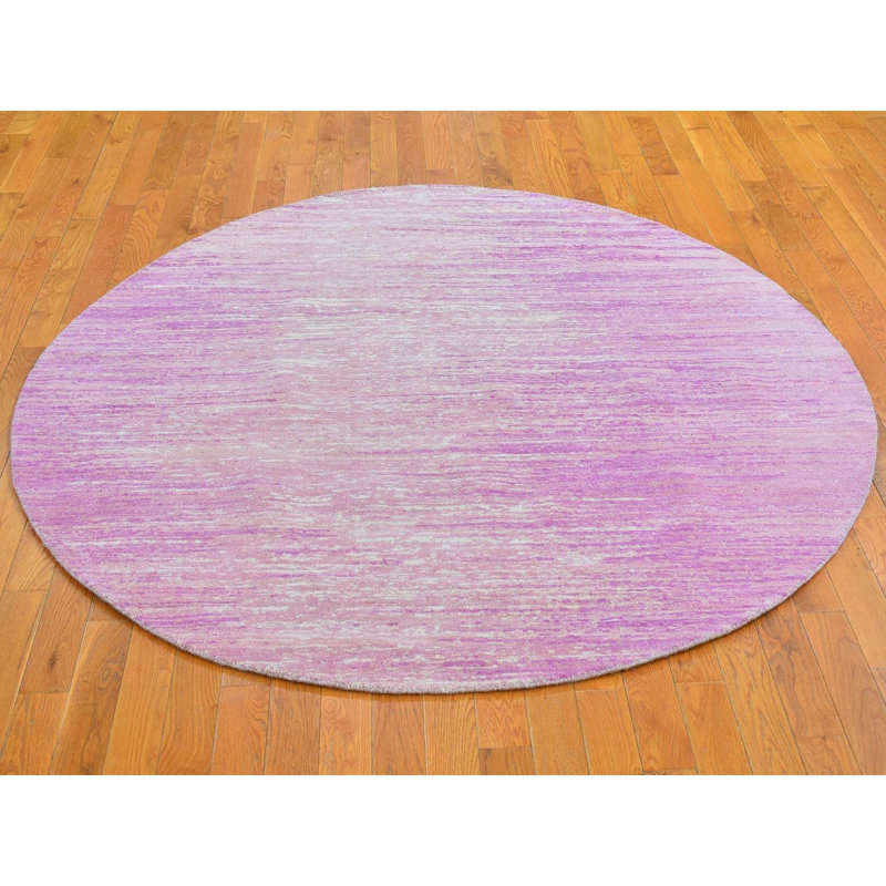 Tapis oriental rond en laine pure rose noué à la main 6 pi x 6 pi B985953C68AB477882EF6E0BAB79872E