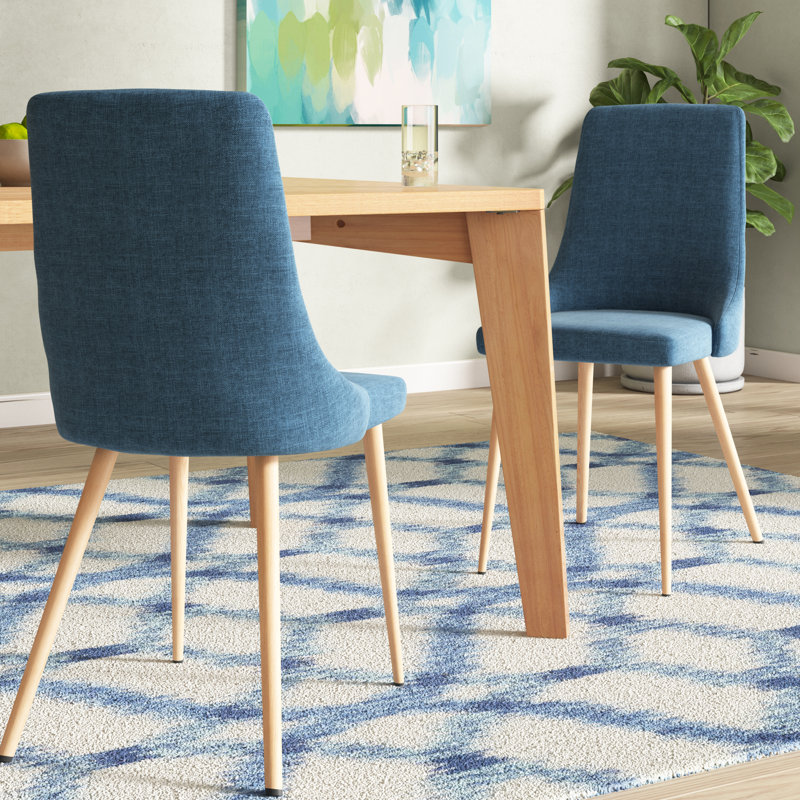 Chaise d'appoint rembourrée Darton, Bleu / bois beige