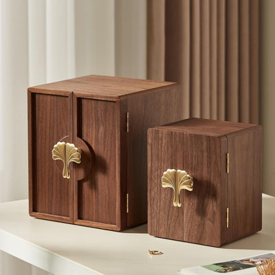 Wooden Jewelry Box With 5 Layers - Walnut Jewelry Organizer With Brass Handle For Necklaces, Rings, Earrings, Watches Storage - Elegant Gift