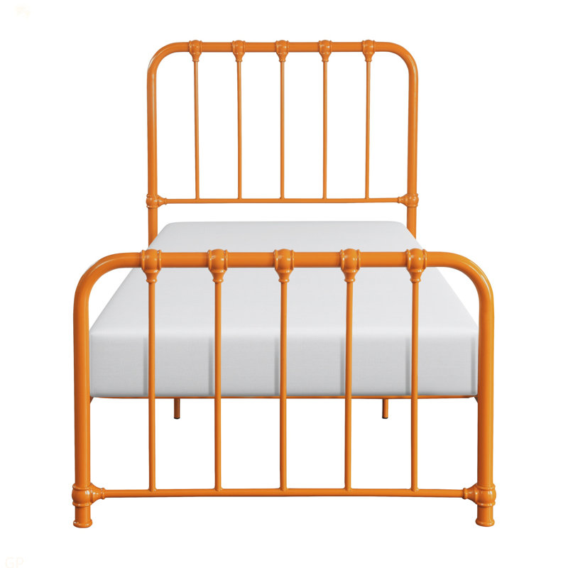 Lit plateforme en métal à finition orange 1pc, lit dans une boîte, Lit simple