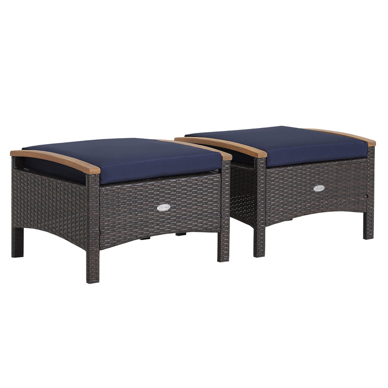 Repose-pieds d'extérieur avec coussin Ansby, Bleu marine
