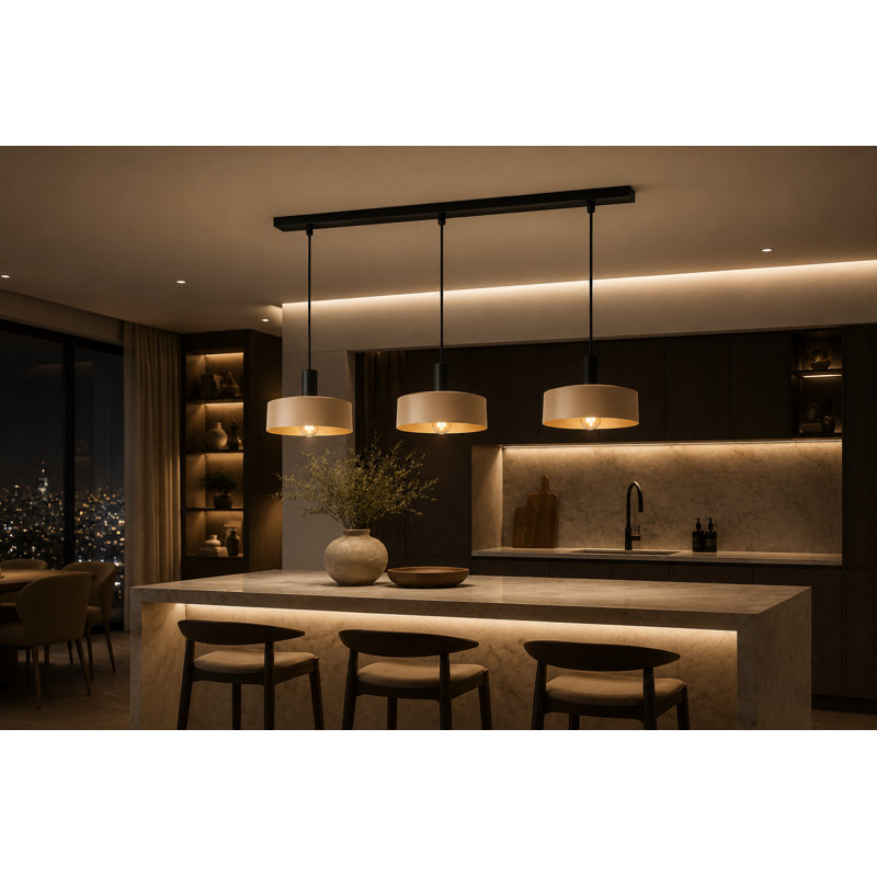 Bhayani 3 - Light Drum Pendant, Beige/Brown, Latte Black
