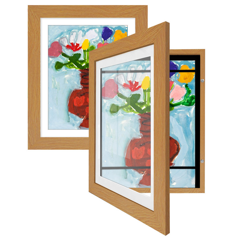 Wiedeman Kids Art Frame 10 x 12.5” with 8.5 x 11” Mat - Composite Wood with Glass (Set of 2), Oak