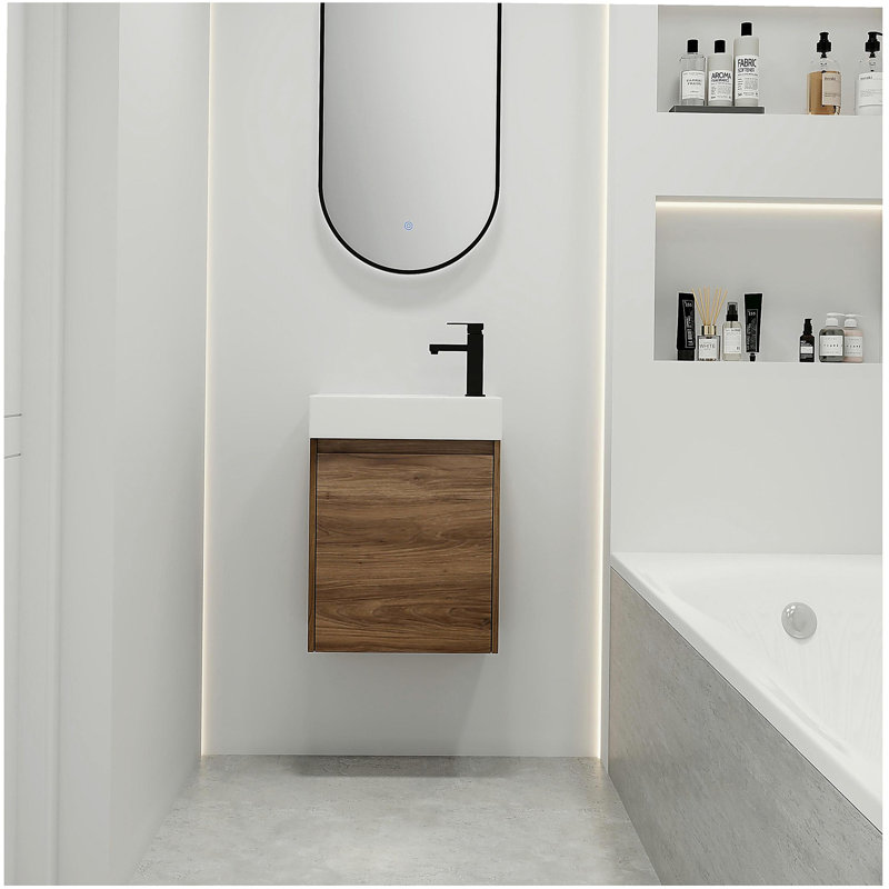 Petit meuble-lavabo flottant de 18 pouces avec lavabo simple, convenant à une petite salle de bain