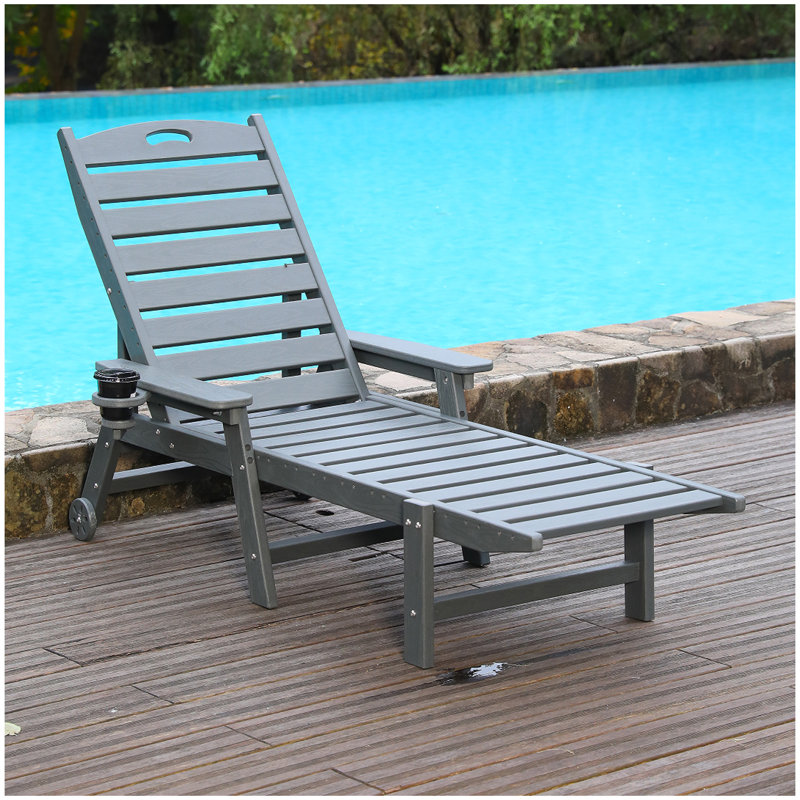 Méridienne en PEHD pour l'extérieur, chaises longues pour piscine avec dossier réglable à 4 positions, supporte jusqu'à 360 lb pour la terrasse au bord de la piscine (gris)